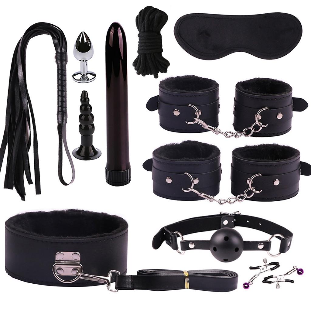 Plüsch Anzug Peitsche Panty Handschellen Vibrator Bindung Spielzeug Set Paar SM Spiel Kit