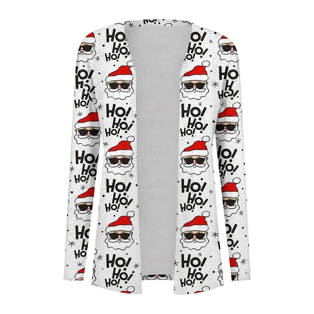 Lässiger, mittellanger Cardigan-Mantel mit Blumen- und Weihnachtsdruck für Damen