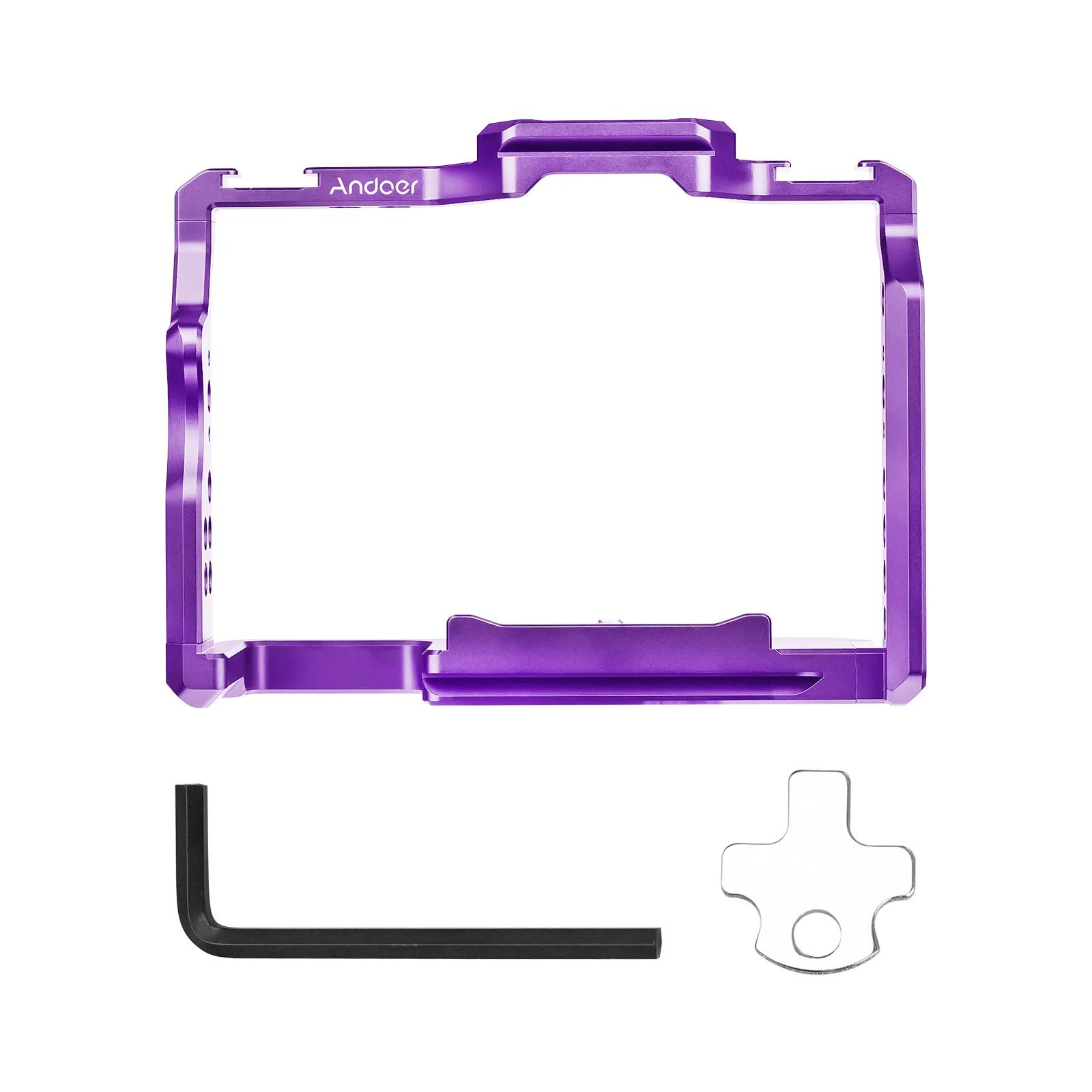 

Andoer Camera Cage Aluminum Alloy Video Cage with Dual Cold Shoe Mounts Numerous 1/4 Inch Threads Replacement for Sony A7IVA7III фиолетовый