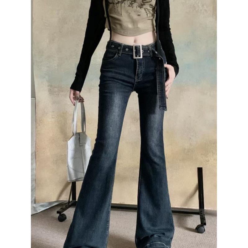 Vintage Washed Slim Fit Low Rise Micro Flare Women's Jeans - 2024 Spring/Autumn Floor-Length Pants