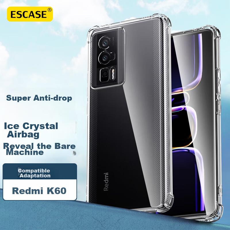Redmi K60 Phone Case, Shockproof K60 Pro Protective Cover, Redmi Xiaomi K60/60Pro Airbag Soft Case, ES-Ip9 Series Upgraded Version, Translucent White