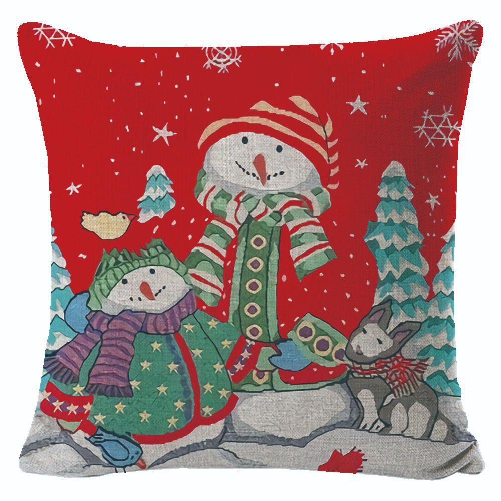 New Christmas Pillow Cover Snowman Print Pillow Cover Living Room Sofa Decorative Pillow