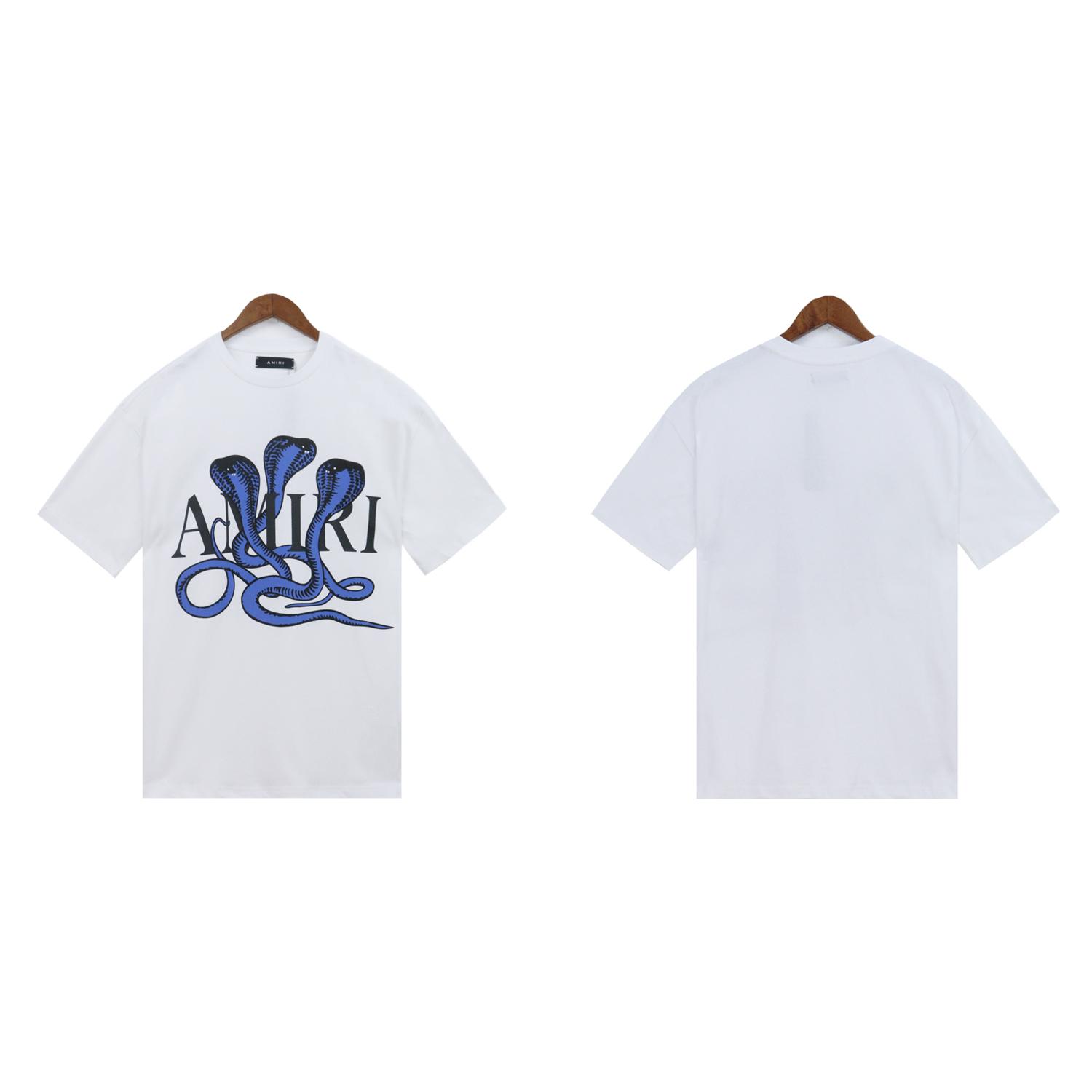 2205 Amiri 2025 Estate Nuova Maglietta Oversize in Cotone di Alta Qualità Taglie Forti da Uomo e da Donna Maglietta di Coppia Stampa con motivo Serpentine M