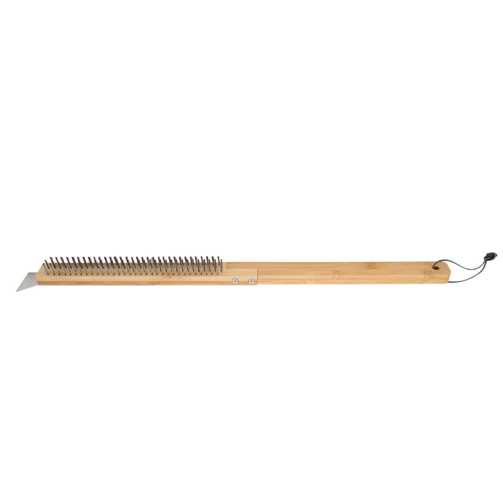 

Long Pizza Oven Brush with Scraper Mounted Metal Bristles Pizza Brush Removable Pizza Brush with Wooden Handle
