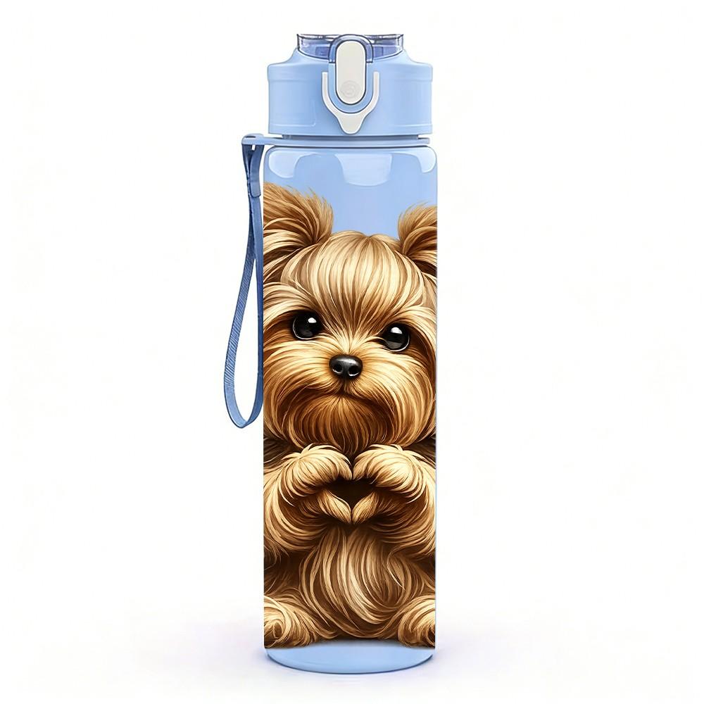 1PC Yorkshire Terrier Dog Cartoon Print 750ml Color Plastic Sports Water Bottle Leakproof Flip Straw Lid Suitable for Sports Office Home Use