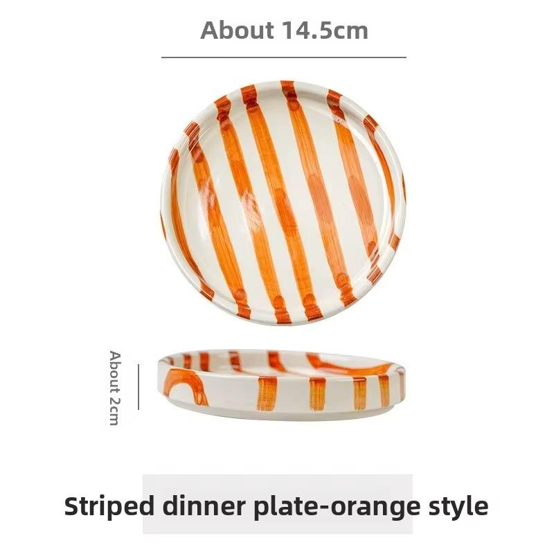 Colorful Ceramic 6inch Striped Plates – Handcrafted Dinnerware for Kitchen, Home Decor, Dessert, Salad, Party Use