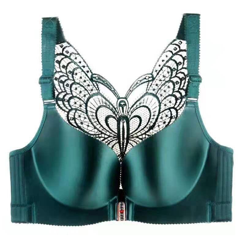 

Передняя пряжка большого размера без стального кольца бабочка сзади толстое нижнее белье без шрамов собранный бюстгальтер 50/115 темно-зеленого