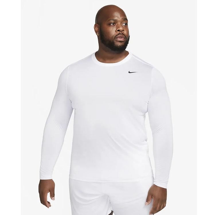 Nike Dri-FIT Legend Solid Logo Crew Neck Loose Fit Long Sleeve T-Shirt Men Tops White DX0993-100