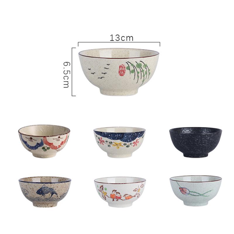 4pcs Ceramic Rice Bowl Set Cereal Soup Dessert Snack Bowl Kitchen Salad Serving Bowl Tableware Microwave Safe Japanese Style 5"