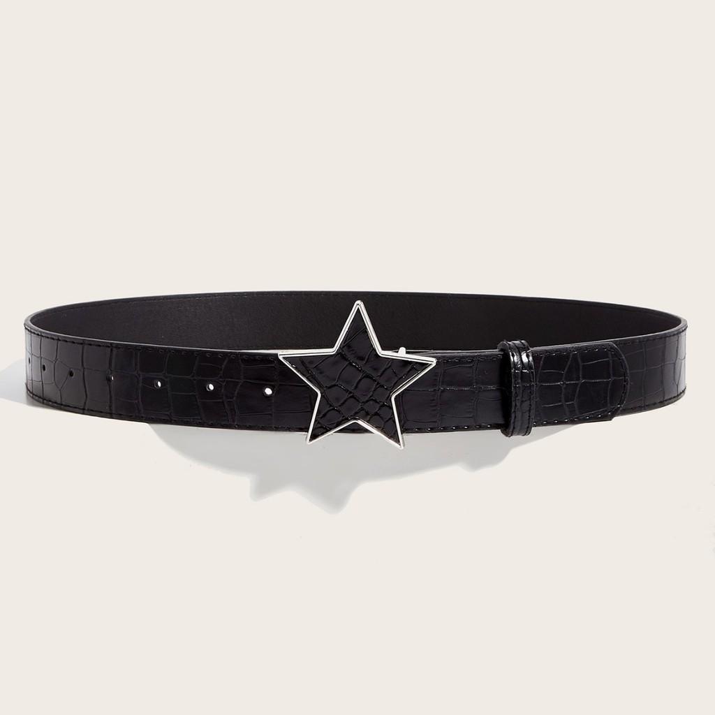 Punk Pu Style Leather Belt With Star Decor And Snap Fastener For Teens Adults