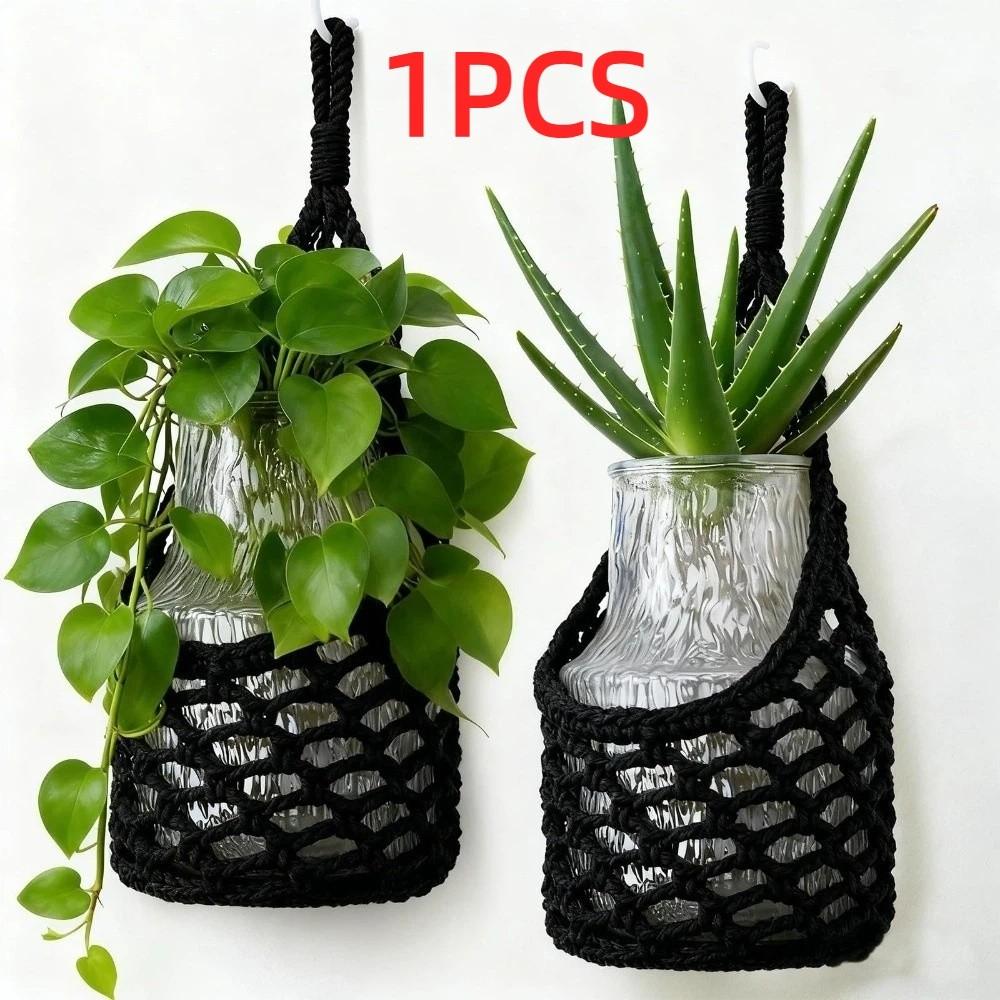 Boho Hanging Basket Cotton Storage Mesh Bag Home Garden Decor Accessories чёрный