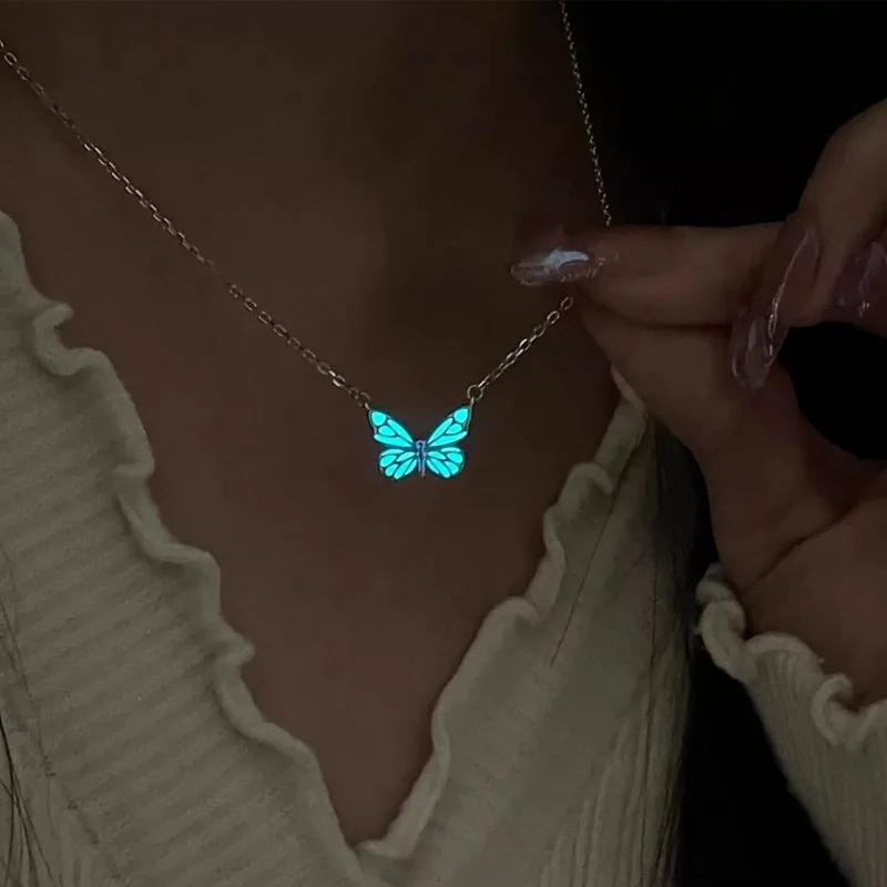 1Set Glow in The Dark Pendant Necklace Bracelet Mermaid Spiral Fashion Jewelry Night Necklace Butterfly Necklace Women Jewelry