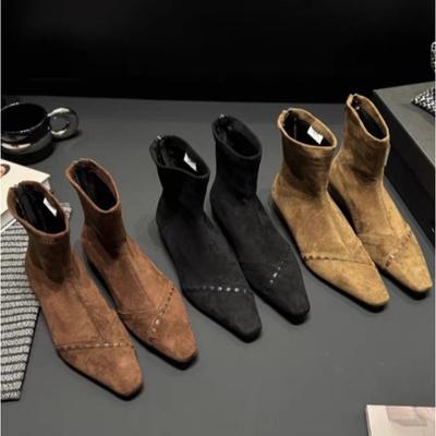 Elastic Socks Boots Women Ankle Boots Fashion Square Toe Short Booties Ladies Elegant Low Heels Largas Booties