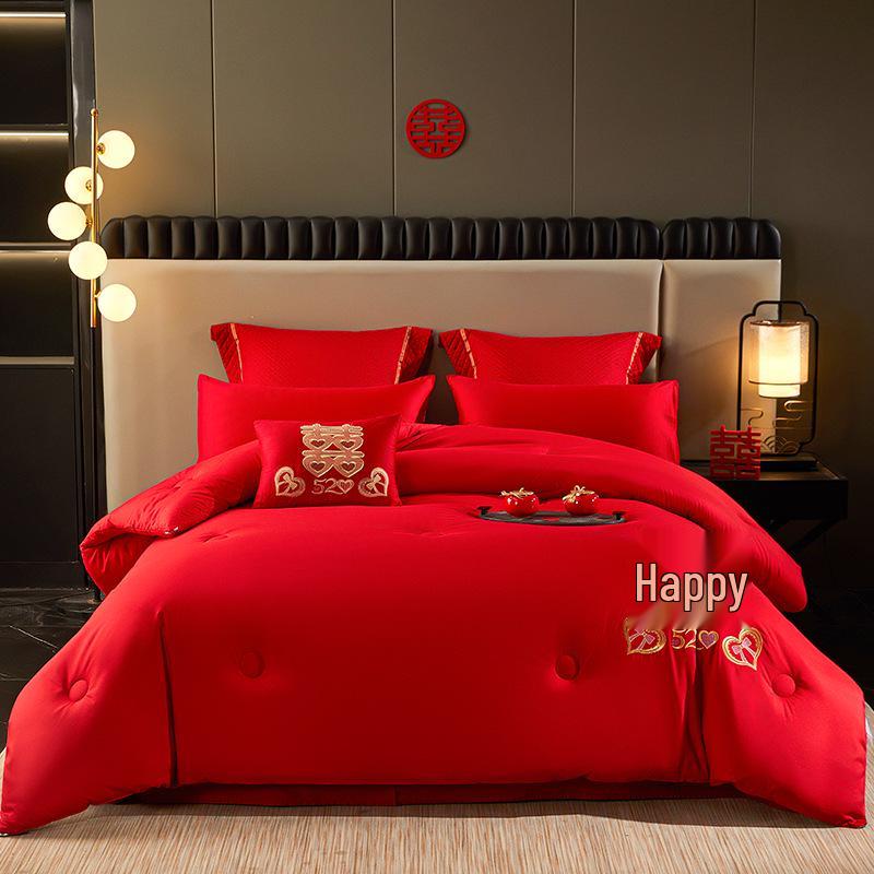 Роскошное красное вышитое свадебное одеяло: Плотное зимнее хлопковое одеяло для молодоженов 200x230cm 2kg