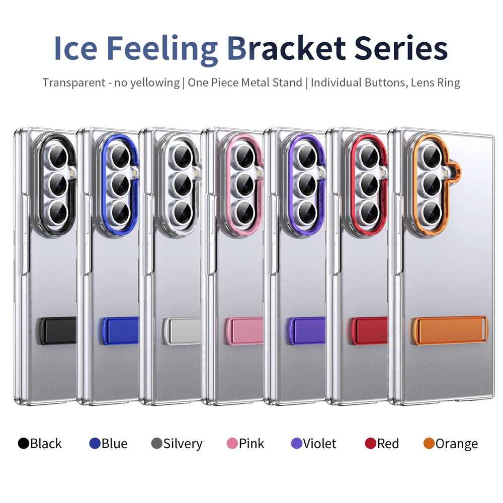KEYSION Transparent Case for Samsung Galaxy Z Fold 7 Hard PC Metal Kickstand Shockproof Phone Cover with Glass Screen Protector