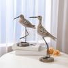 Yousheng 2 Pcs Wooden Seagull Figurine Coastal Lifelike Seabird Sculpture Nautical Animal Tabletop Ornament for Bedroom Living Room Home Office Desk