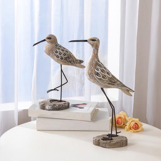 Yousheng 2 Pcs Wooden Seagull Figurine Coastal Lifelike Seabird Sculpture Nautical Animal Tabletop Ornament for Bedroom Living Room Home Office Desk