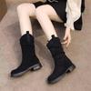 Unisex Suede Lace-Up Mid-Calf Boots with Thick Sole