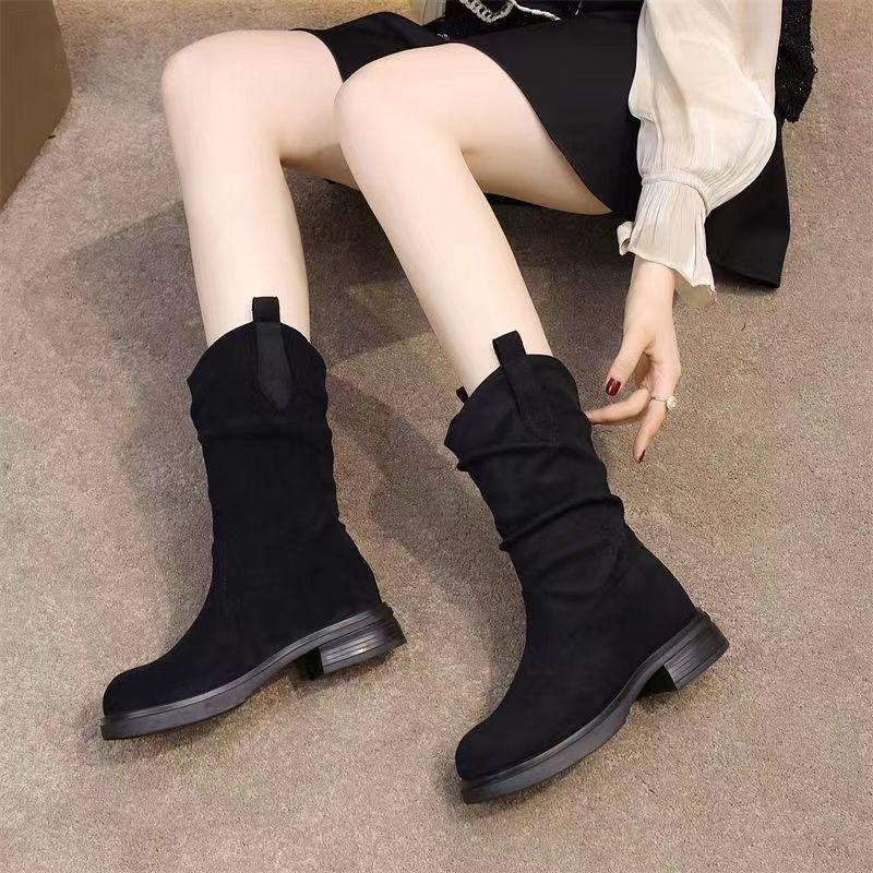 Unisex Suede Lace-Up Mid-Calf Boots with Thick Sole
