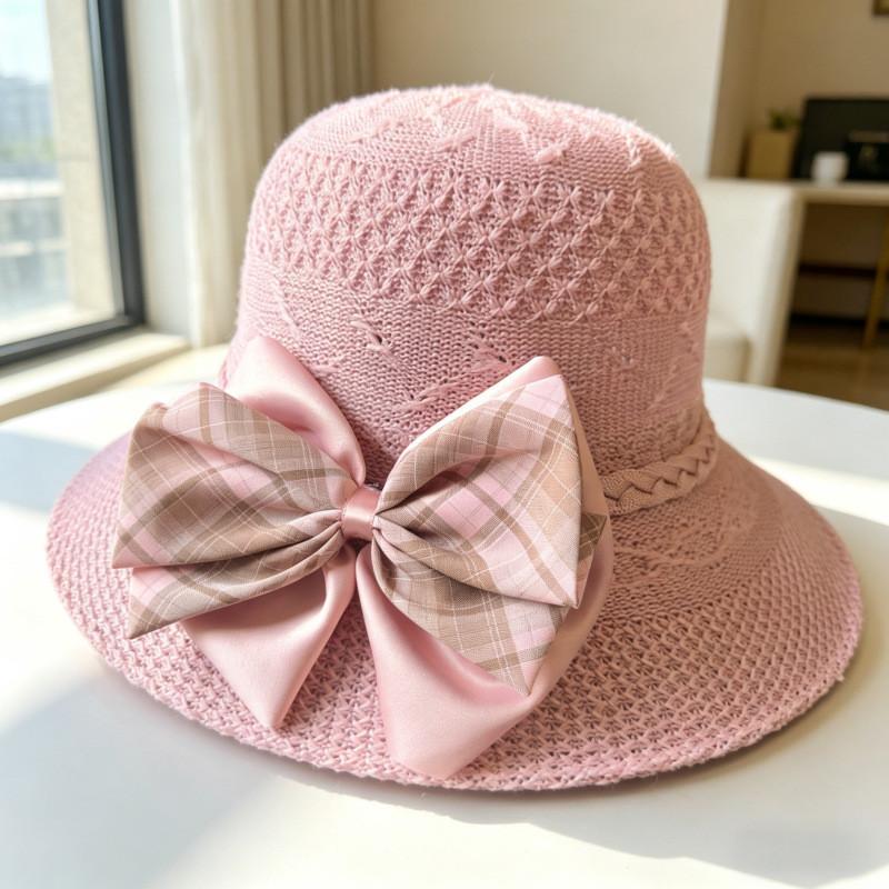 Summer Straw Hat With Large Brim And Bow Embroidery For Womens Sun Protection