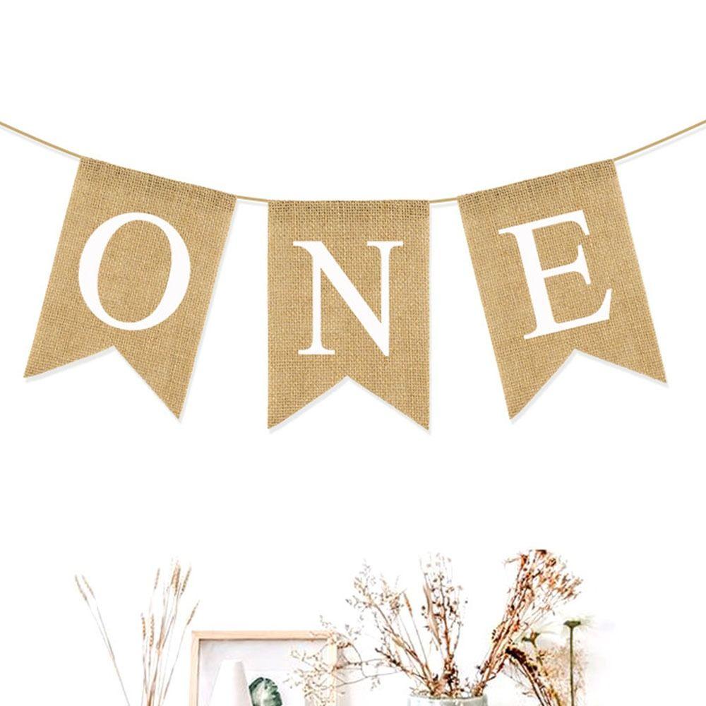 Festliche Jute ONE Girlande EIN Buchstabe Geburtstagswimpelkette Stuhlflagge Banner Baby Erster Geburtstag