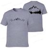 Summer Men's Clothing Casual Loose Tees Mountains and Trees Print Sports O Neck Short Sleeve T-shirt Mountains Heartbeat Tops