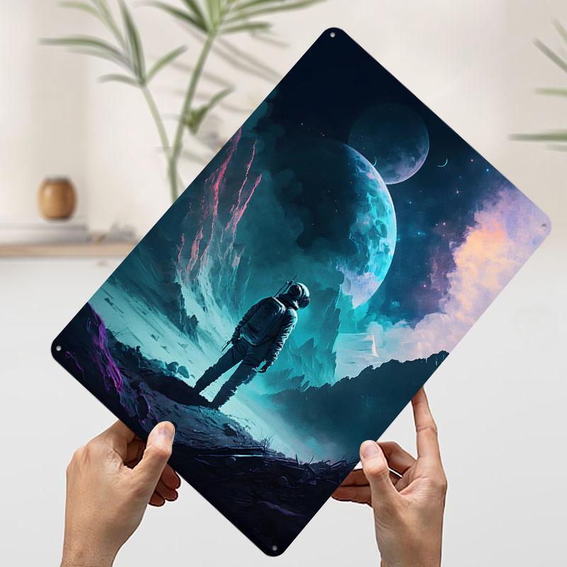 Astronaut in Space Printed Poster Customized Wall Art Retro Vintage Metal Tin Signs for Room Home and Decoration Gaming House