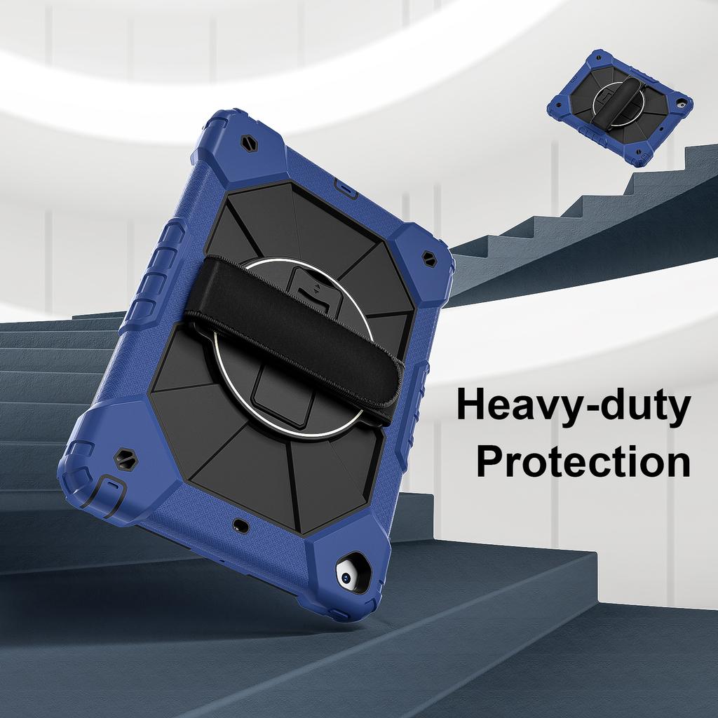 Tablet Case For iPad 10.2 (2021)/(2020)/(2019) Silicone + PC Kickstand Cover with Handy Strap, Shoulder Strap