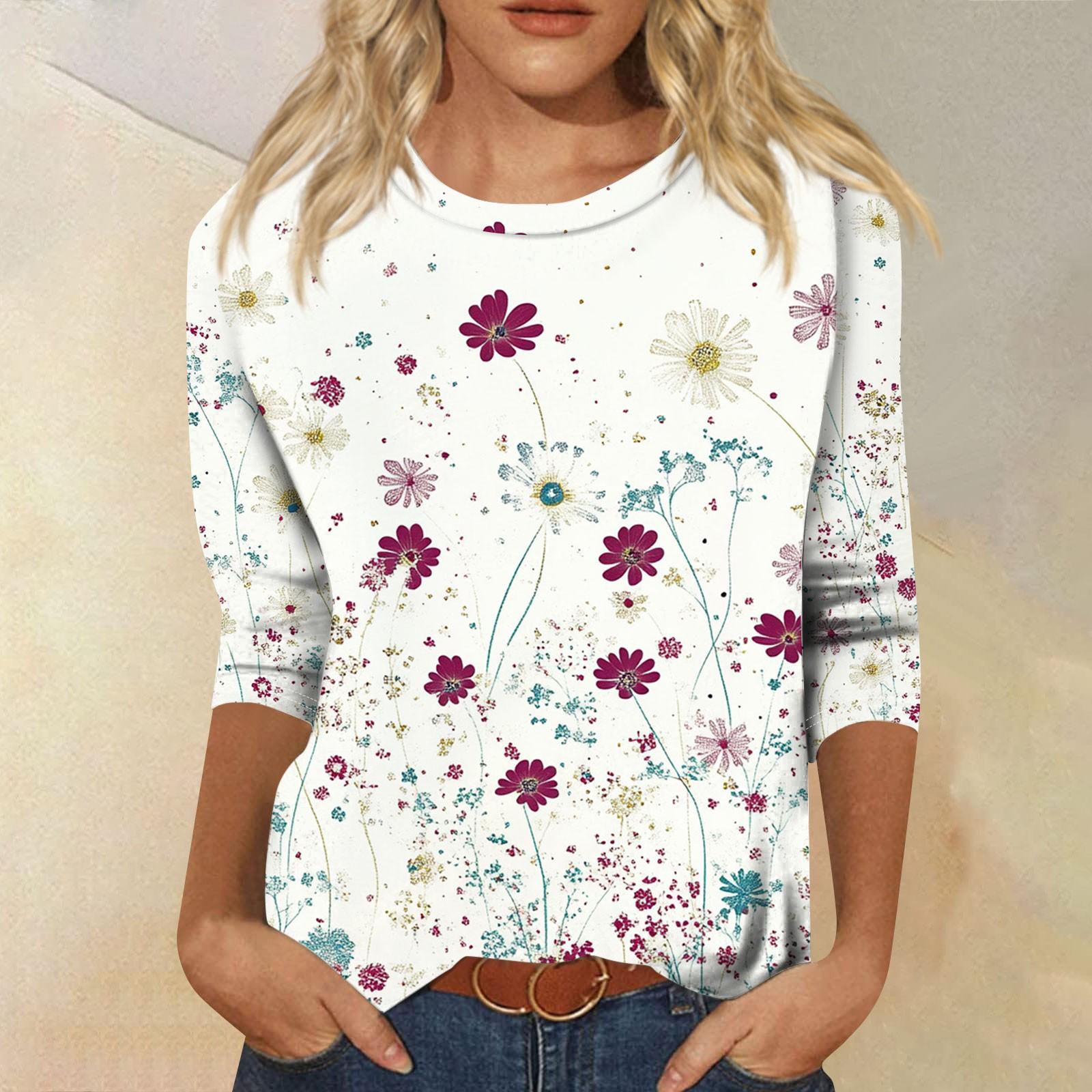 

Женский модный повседневный пуловер с рукавом три четверти и цветочным принтом на воротнике XL белый