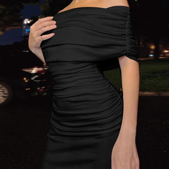 Damen Party Maxi Kleid Schulterfrei Plissiert Rückenfrei Bandeau Einfarbig Zum Ausgehen Bodycon Etui Eng Taille Abendkleid Damenbekleidung