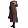 Long Dress for Office [Kayiyasu] Women, Pleated, Three-Quarter Sleeves, Lightweight, Slimming, A-Line, Breathable, Wear, Spring/Autumn (M Brown)