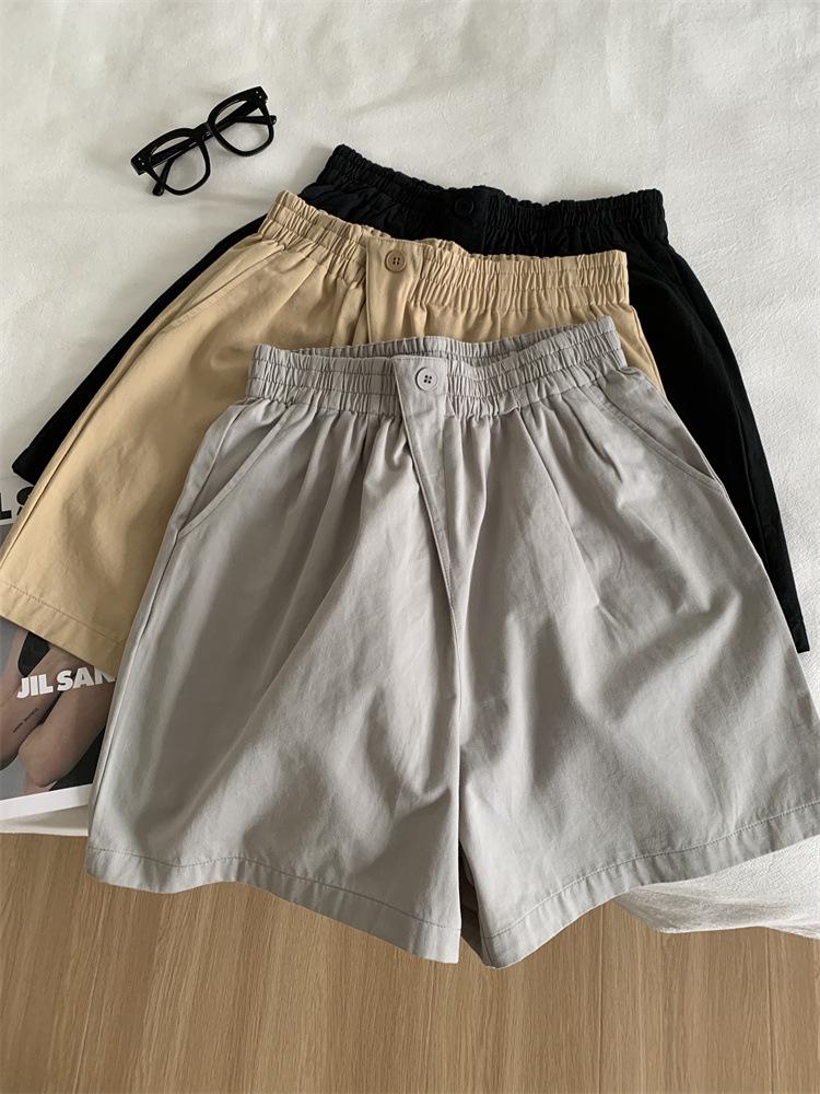 

Женские шорты из ретро-выстиранного хлопка с высокой посадкой и широкими штанинами - Летний приталенный повседневный дизайн 3XL серый