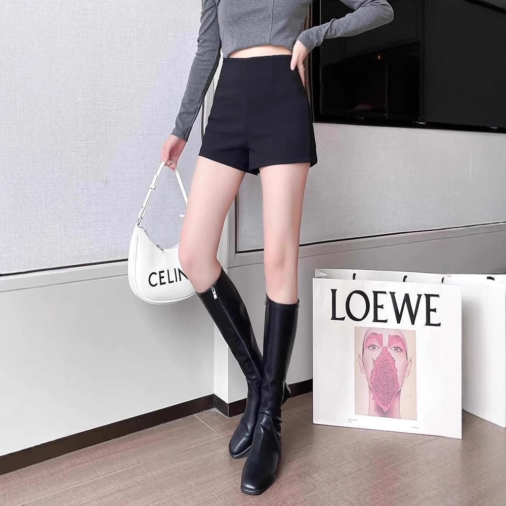 Women's Black High-Waisted Slimming Autumn Sports Shorts