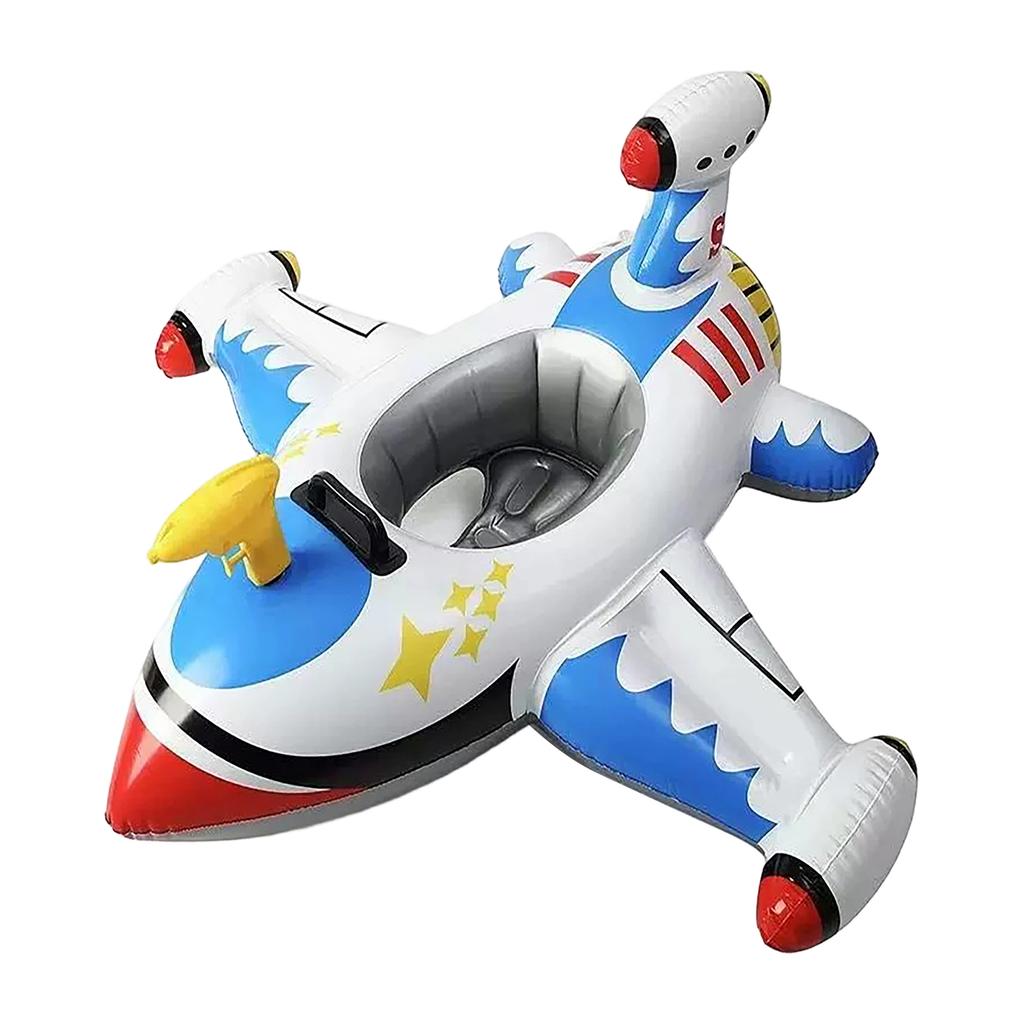 Inflatable Airplane Shaped Water Float Seat for Children Thickened Outdoor Pool Swim Ring with Steering Wheel Design for Interactive Water Activities