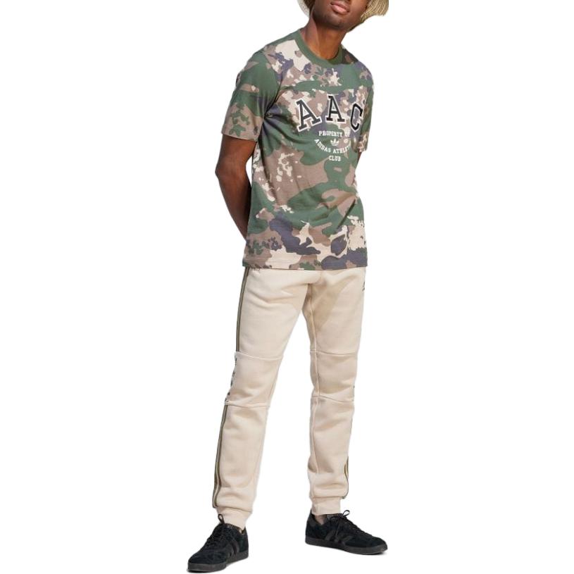 Adidas Originals Camouflage Letter Print Crew Neck T-Shirt Men Tops Dark-Green IR9474