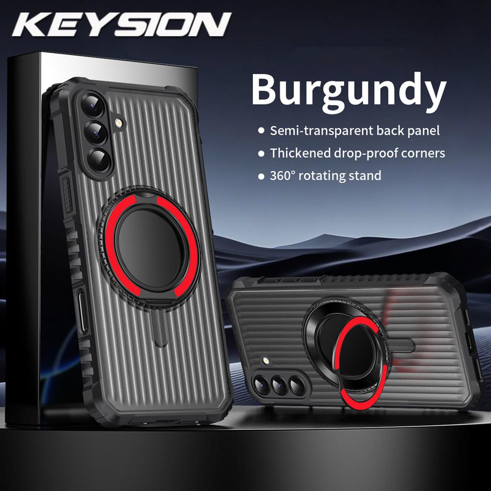 KEYSION 360° Rotating Ring Stand Case for Samsung Galaxy A56 5G A36 A26 A16 4G Matte Transparent Magnetic Shockproof Phone Cover