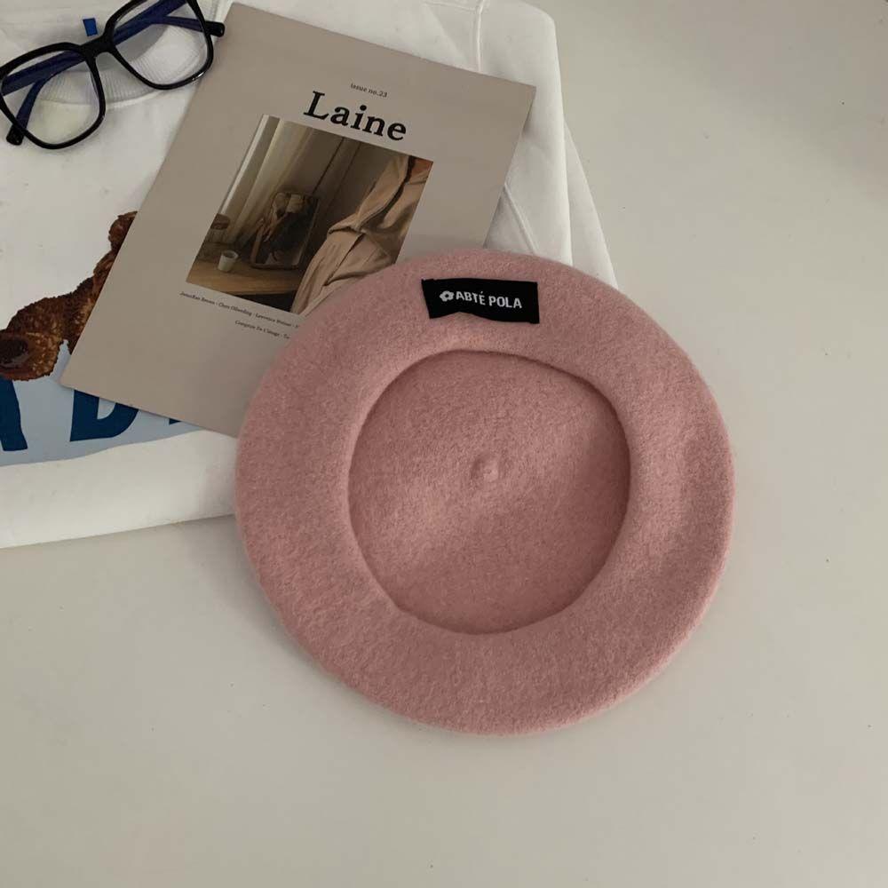 

Woolen Letter Elegant Solid Color Women Berets Korean Painter Caps British Hats Beanie Hat рожевий