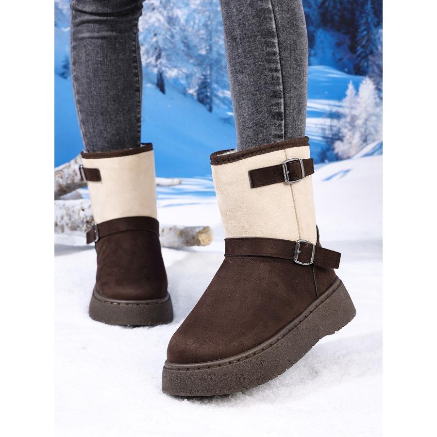 2025 Winter New Arrival Plus Size Warm Fashionable Color-Block Minimalist Slip-On Snow Boots