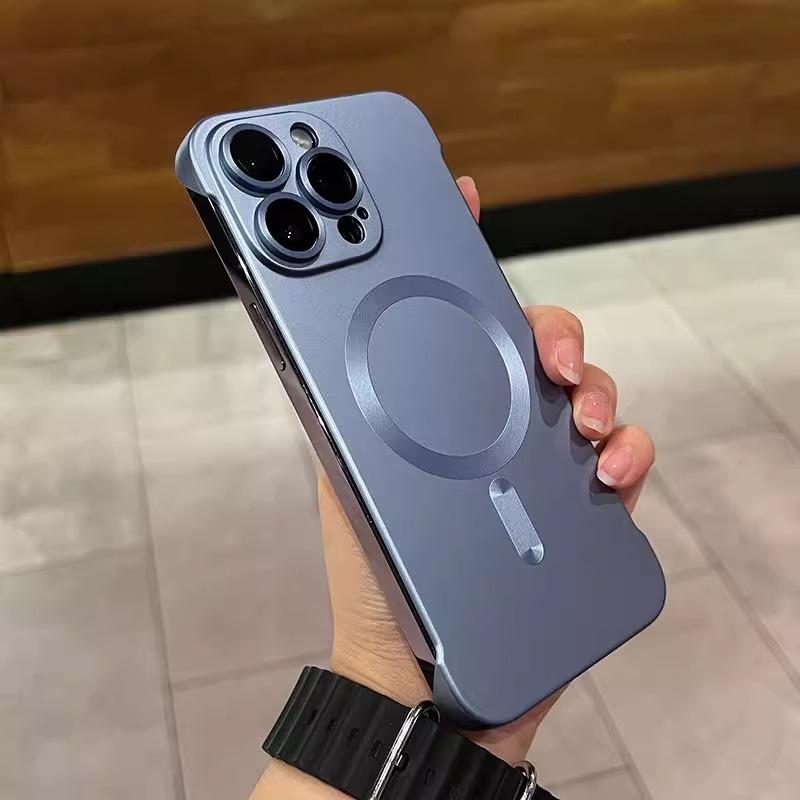 Matte Borderless Titanium Gray Magnetic Charging Case for Phone 14 15 13 12 11 Pro Max Plus Magsafe Ultra Thin Hard Bumper Cover