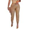Pantaloni leggings casual in pelle PU con tasca con coulisse in tinta unita moda donna