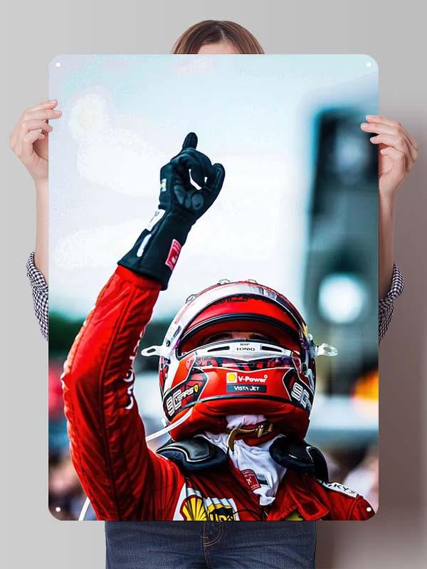 Charles Leclerc Rennfahrer Poster F1 Rennsport Metallschilder Wandkunst Wandbild Benutzerdefinierte Blechschilder für Wandkunst Dekoration Vintage Metallschild