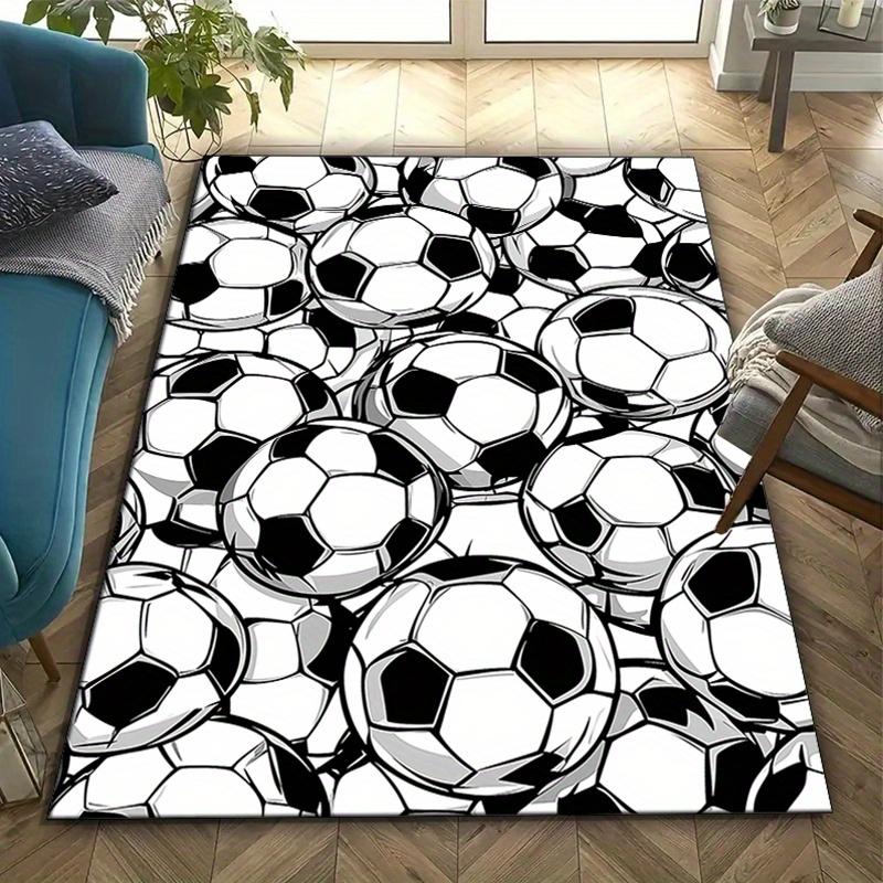 Soft Polyester Soccer Ball Print Area Rug - Non-Slip, Vibrant Black  White Football Design, Perfect for Bedroom  Living Room