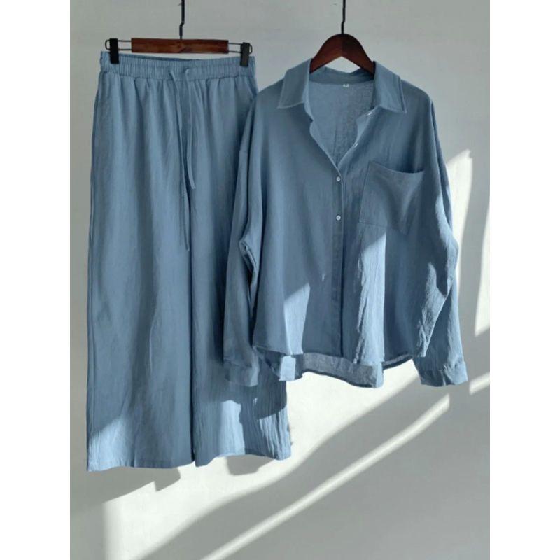 Large Shirt + High Waisted Pants Set Plus Size Shirt + High Waist Loose Pants Suit