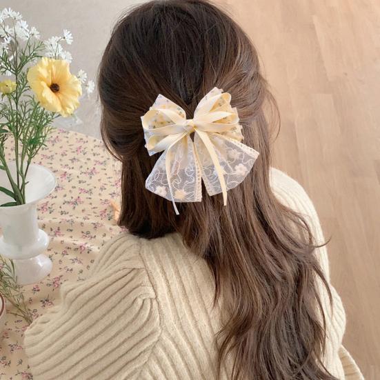 Hairpin Soft Embroidery Lace Splicing Ribbon Bowknot Decor Girl Hair Pin Gentle Hairstyles Side Hair Clips Hair Accessory