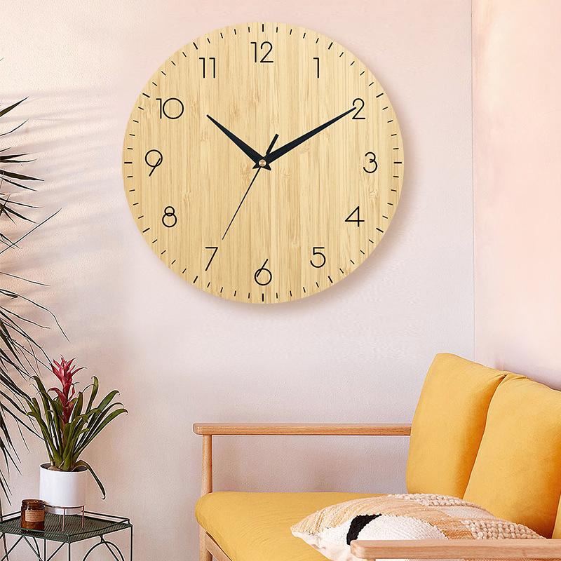 

Настенные часы 12 дюймов с деревянным бамбуковым узором, скандинавские домашние бесшумные часы для гостиной, спальни, креативные часы из МДФ bamboo color