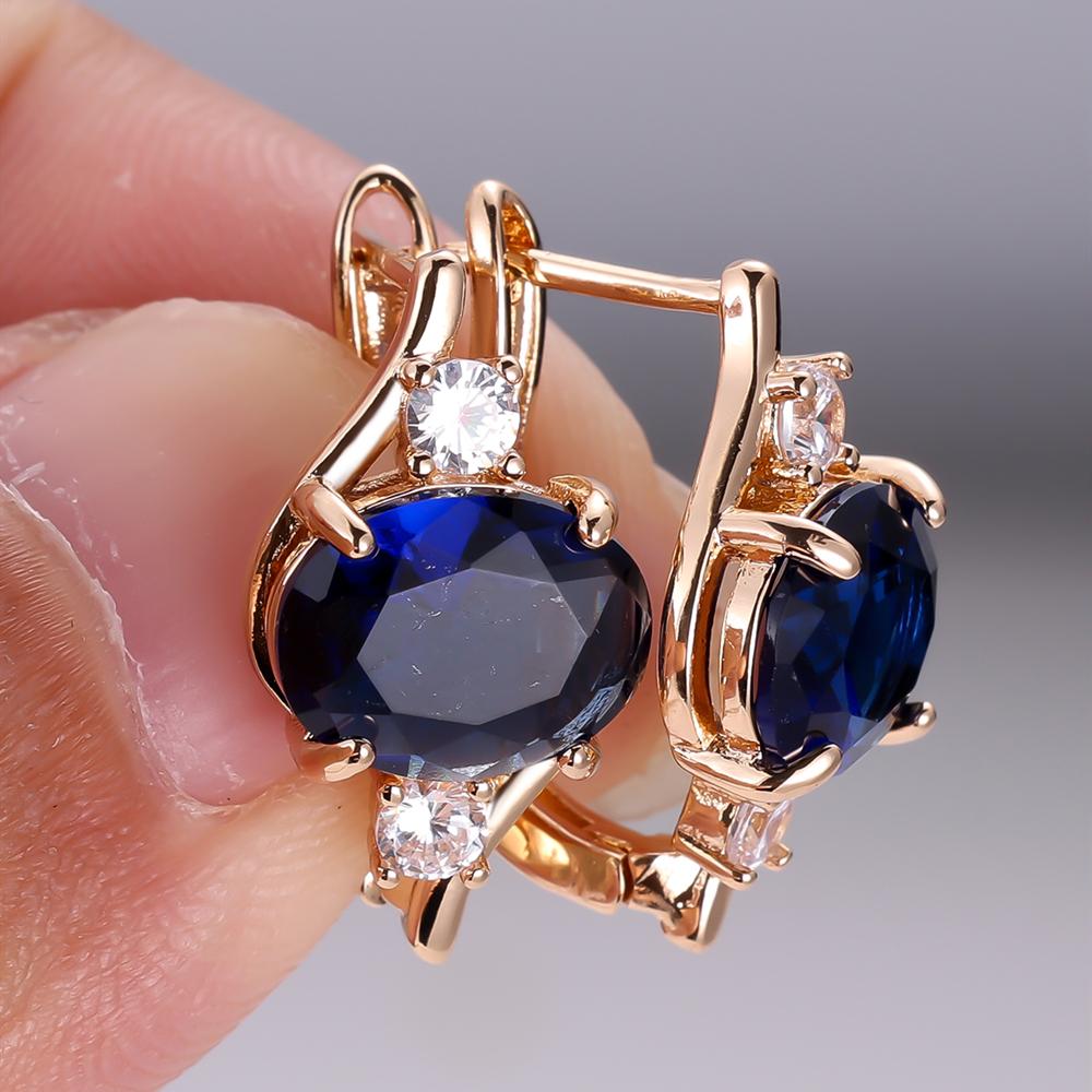Elegant Oval Blue Zircon Drop Earrings for Women Gold Color Wedding Party Jewelry Gift
