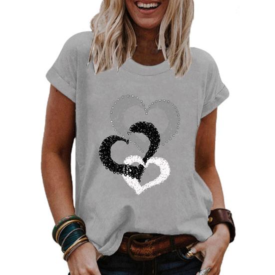 Dívčí triko s kulatým výstřihem, krátkým rukávem, odolné vůči oděru, ležérní legrační potisk srdce, svetr Top Streetwear