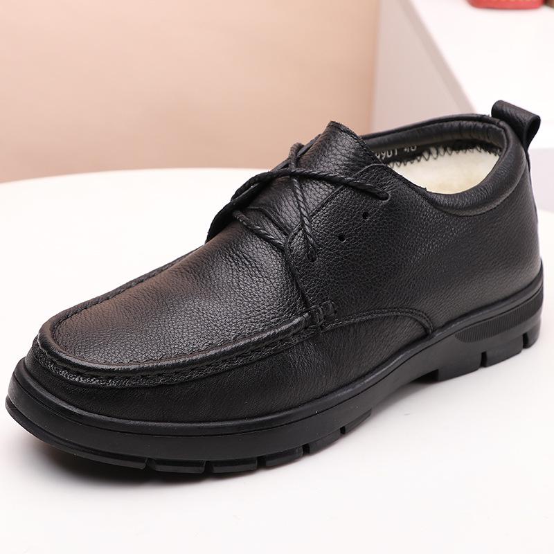 Men's New Fur-Lined Leather Lace-Up Shoes - Warm, Non-Slip, Versatile, Soft Sole Winter Casual Shoes