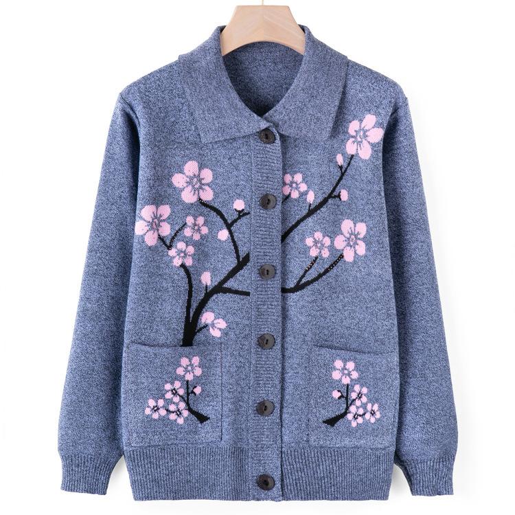 Sweater Jacket Women's Autumn Mom Knitted Sweater Cardigan Top Grandma Casual Lapel