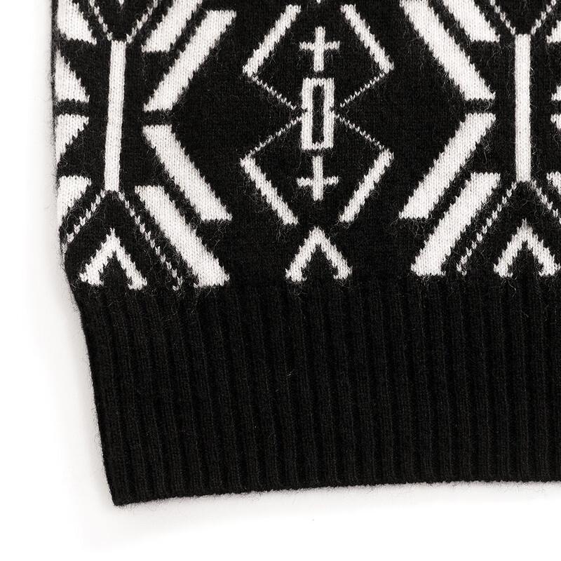 TUHUANG Women's Color Block Jacquard Mock Neck Cashmere Blend Sweater